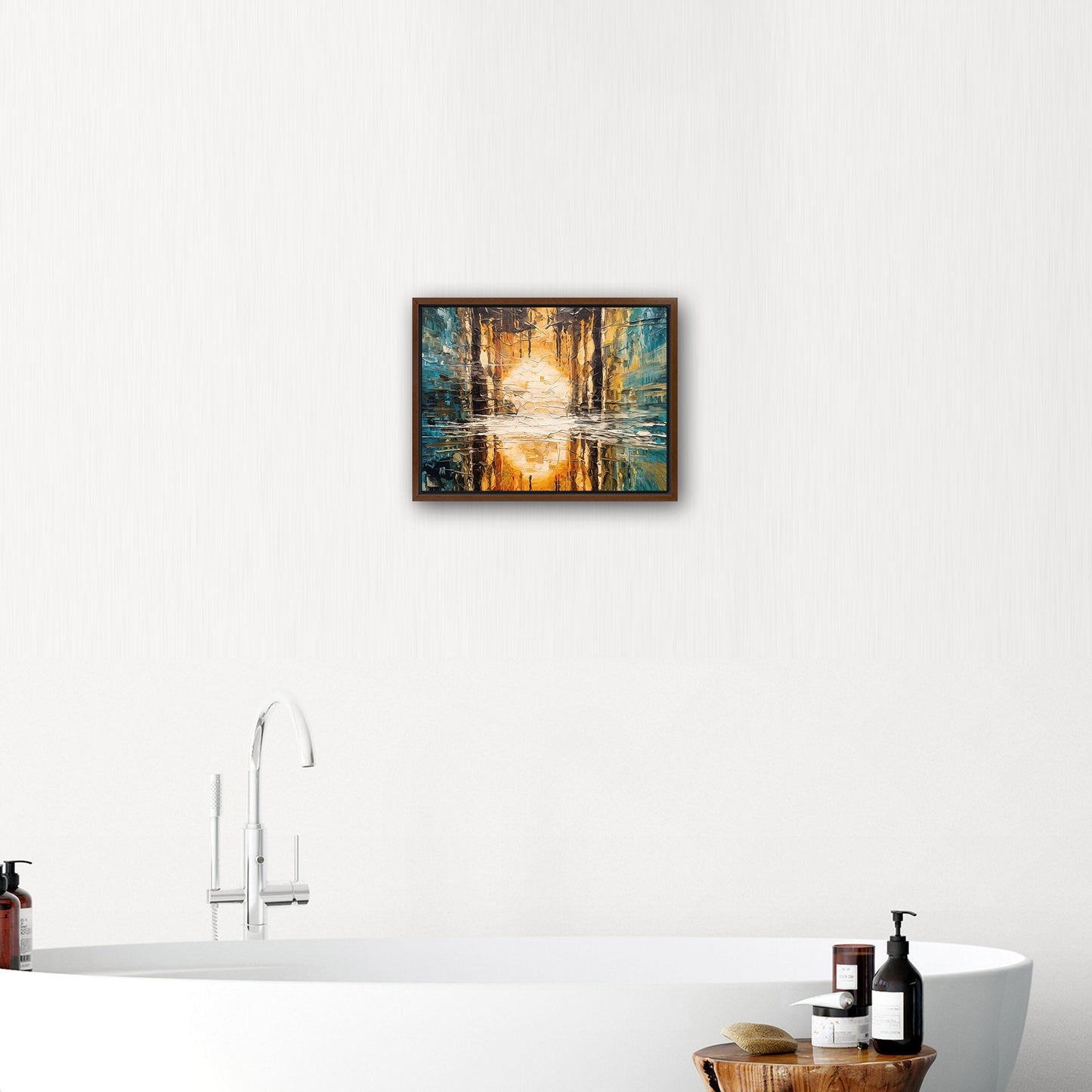 Oil Painting Impressionist Landscape with Sunset Over Water with Reflections - Ethereal Reflections in Distorted Water