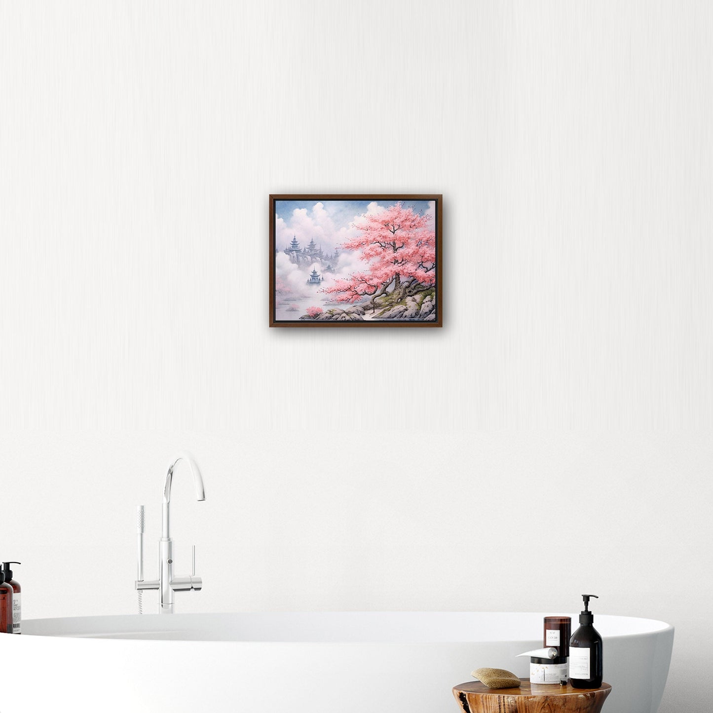 Asian Botanical Watercolor - Cherry Blossom Serenity Zen Garden