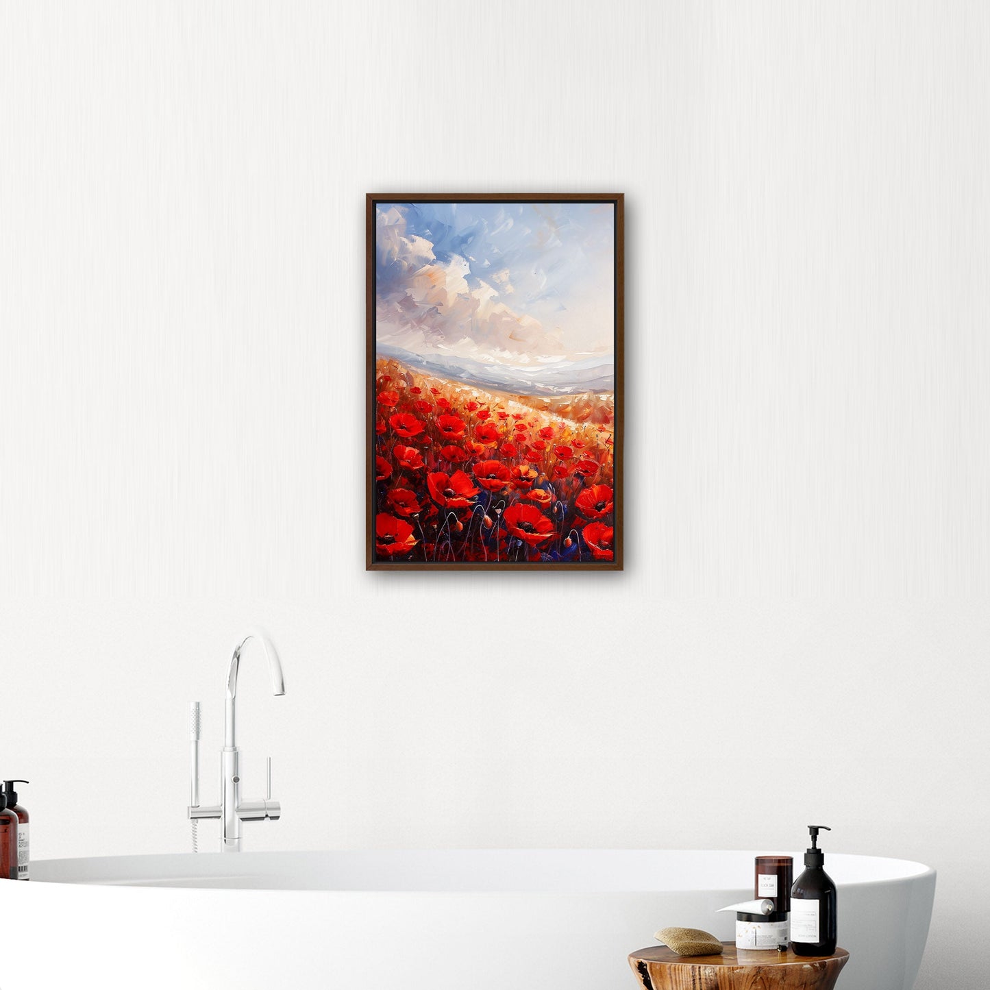 Poppy Field Painting in Minimalist Style - Serene Elegance