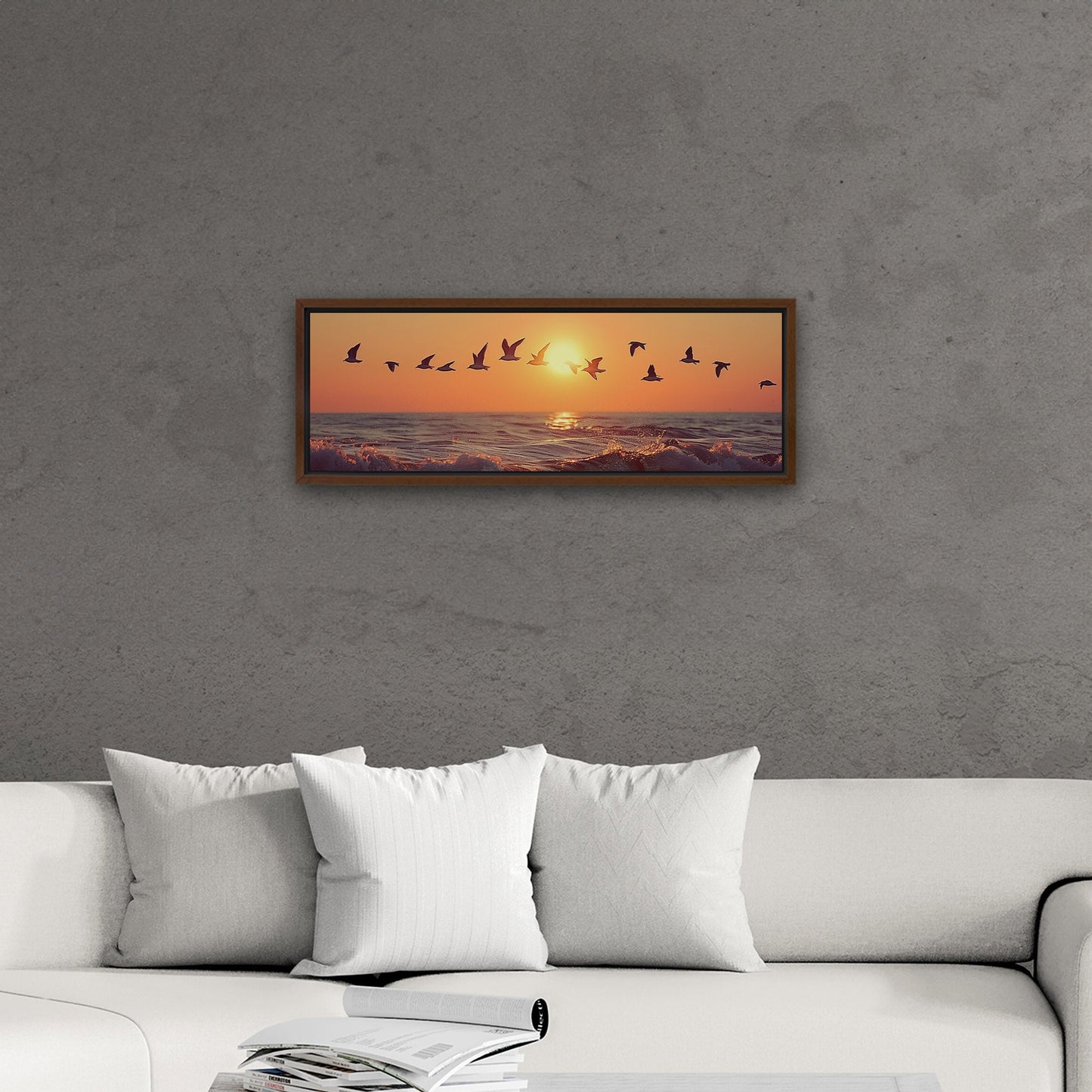 Soothing blend of colors and seagulls - Tranquil Ocean Sunset