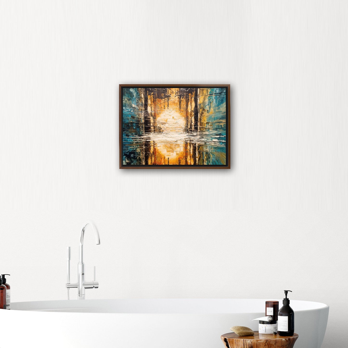 Oil Painting Impressionist Landscape with Sunset Over Water with Reflections - Ethereal Reflections in Distorted Water