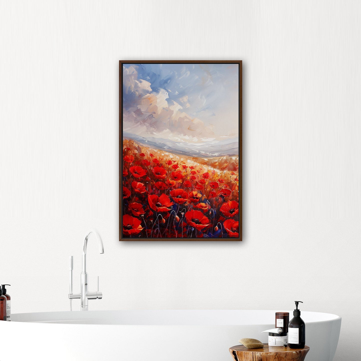 Poppy Field Painting in Minimalist Style - Serene Elegance