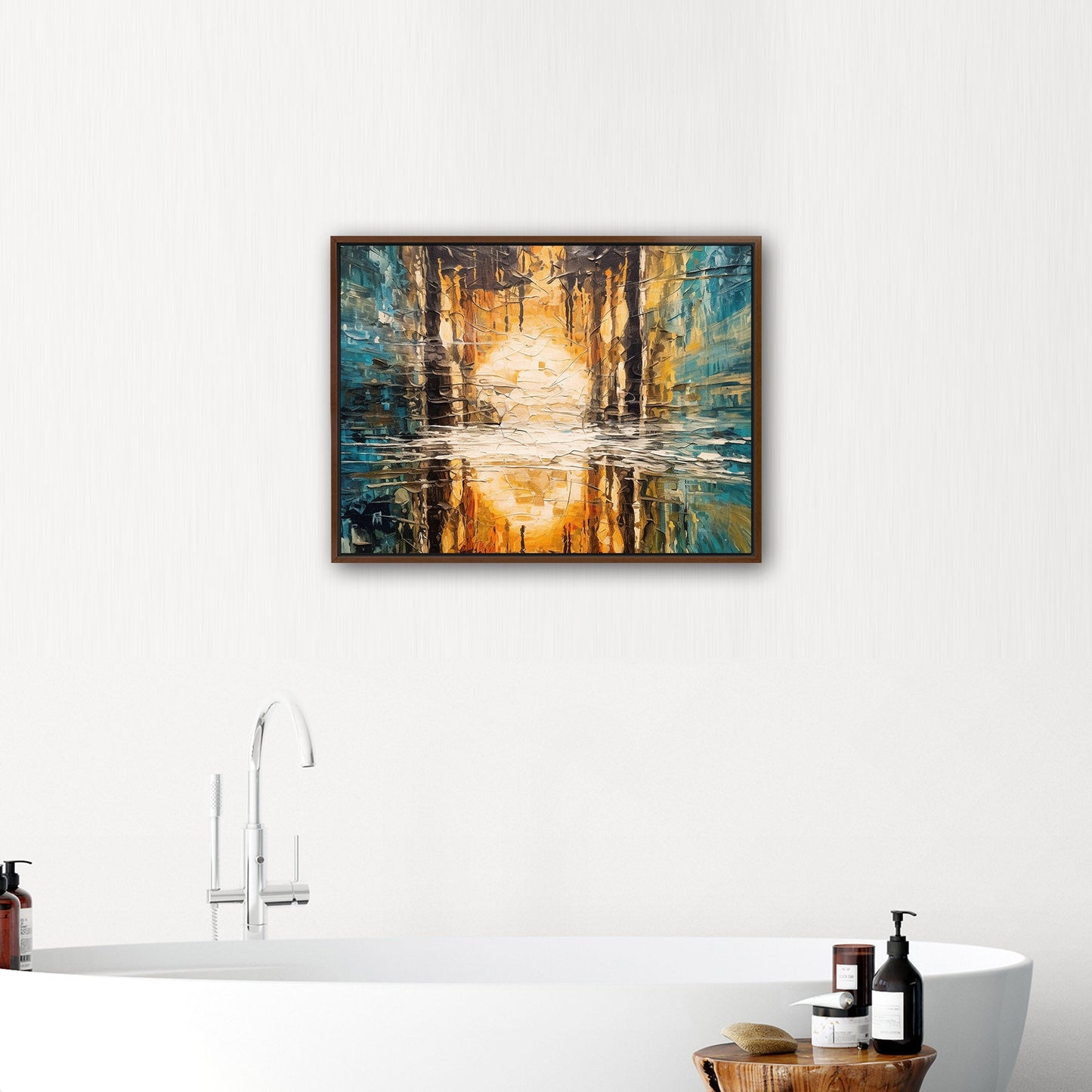 Oil Painting Impressionist Landscape with Sunset Over Water with Reflections - Ethereal Reflections in Distorted Water
