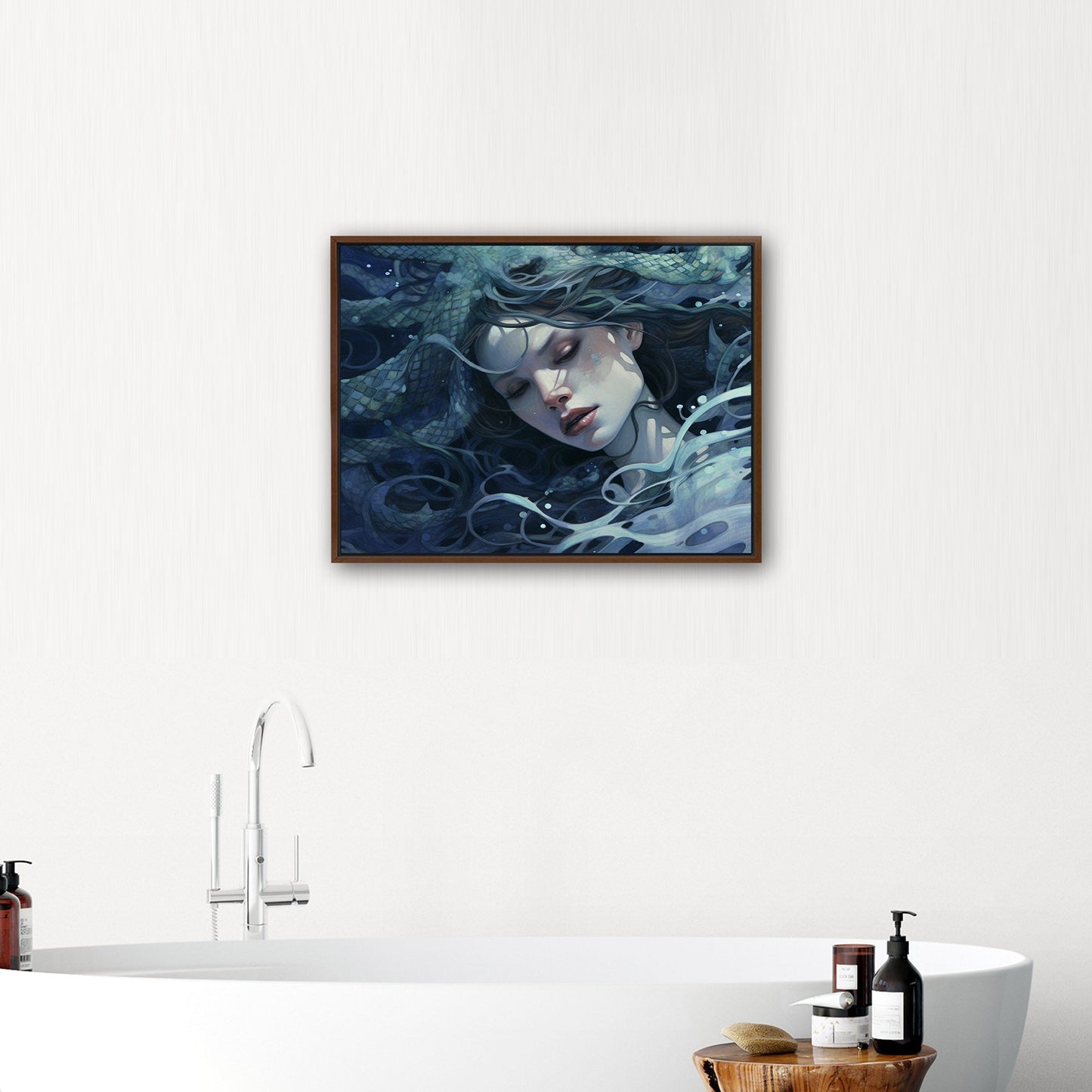 Mermaid Facial Portrait in Watercolor Blues - Mystic Mermaid: Secrets of the Sea