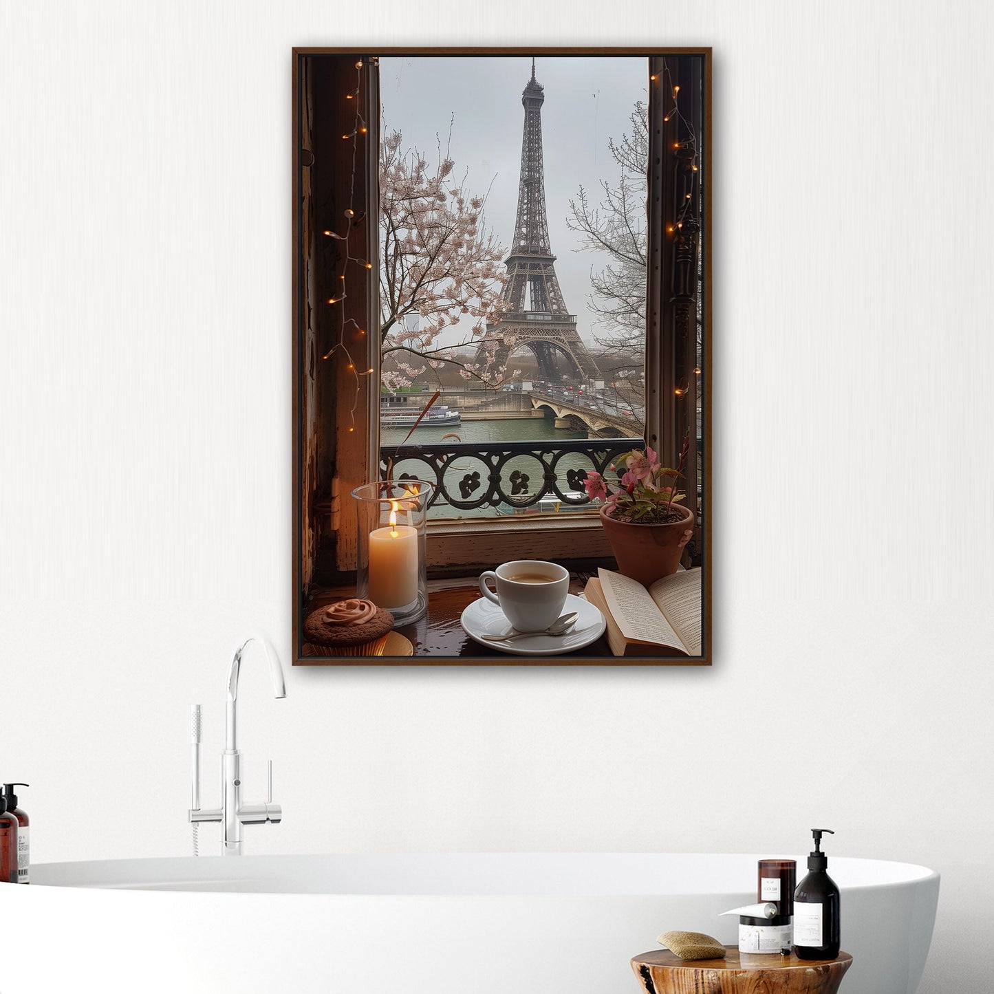 Cozy Paris Cafe Scene with Eiffel Tower View