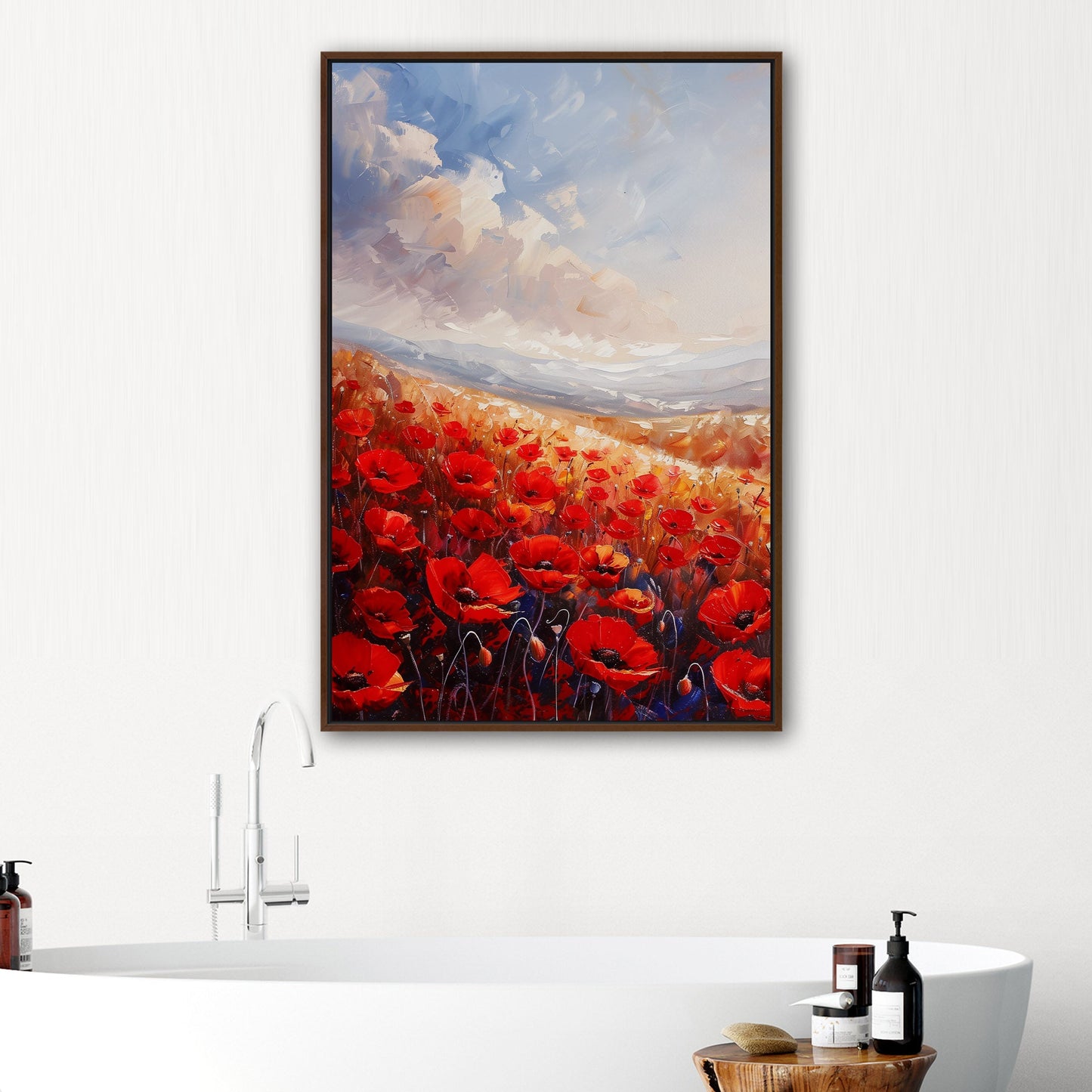 Poppy Field Painting in Minimalist Style - Serene Elegance