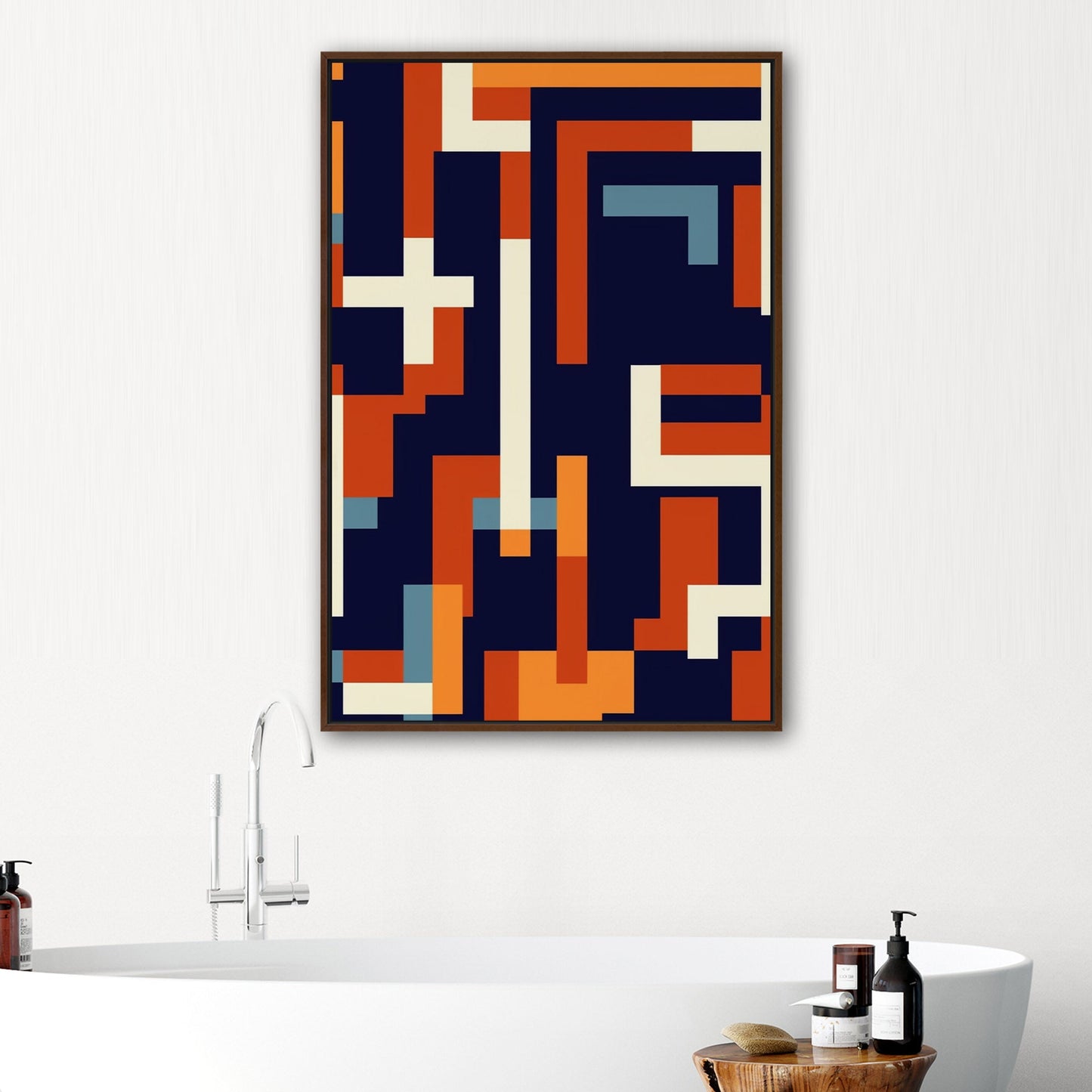 Geometric abstract wall art in blue and gold - Zenith Bliss