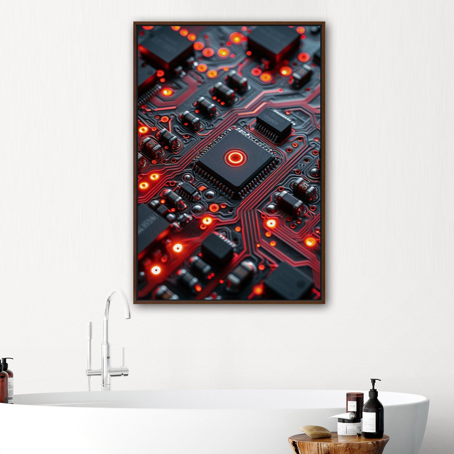 3d Digital art render of a future tech motherboard - Emerald Circuitry: Red Pulse
