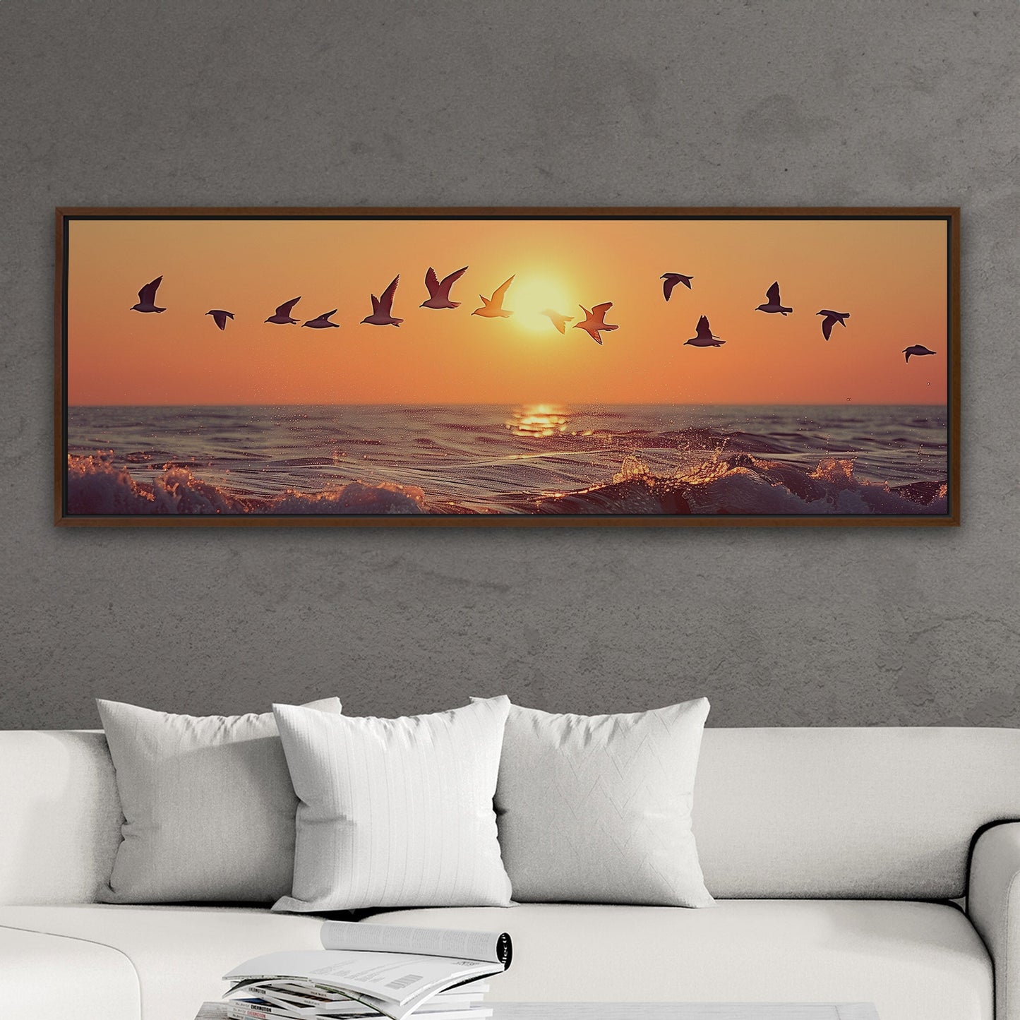 Soothing blend of colors and seagulls - Tranquil Ocean Sunset