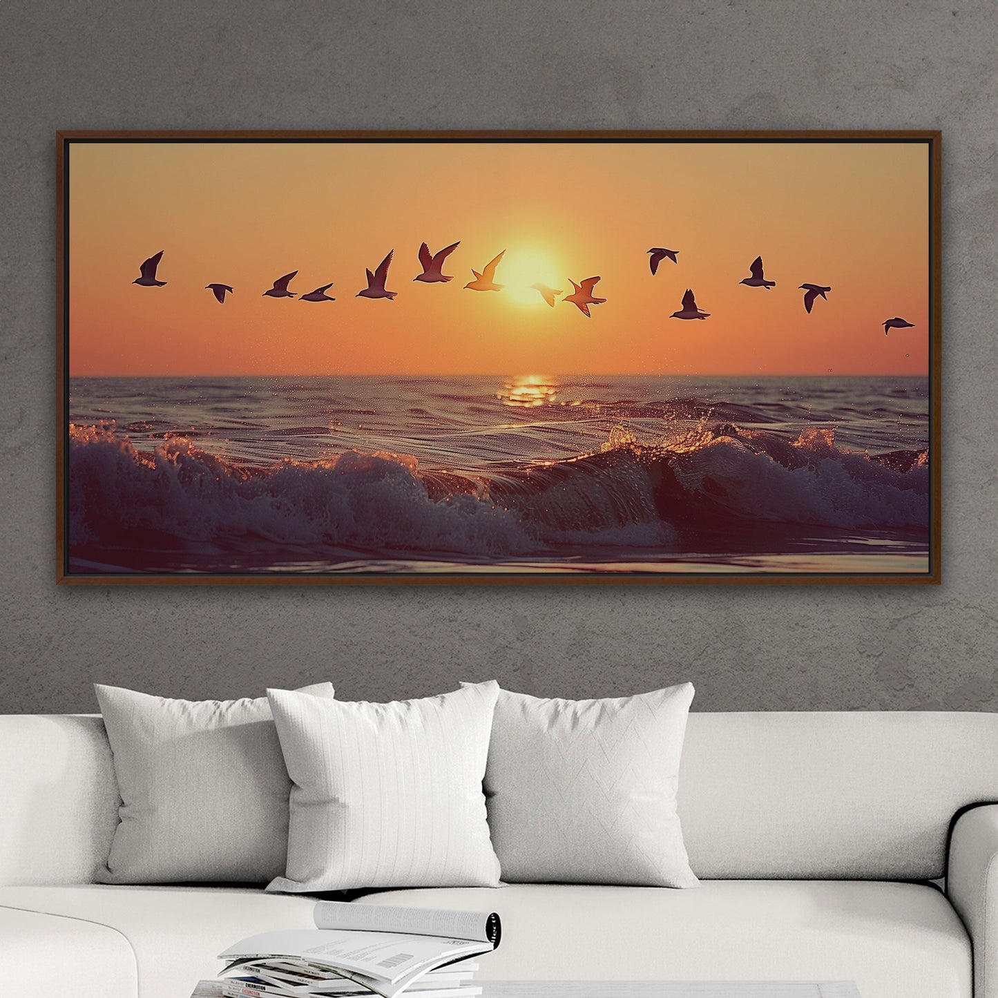 Soothing blend of colors and seagulls - Tranquil Ocean Sunset
