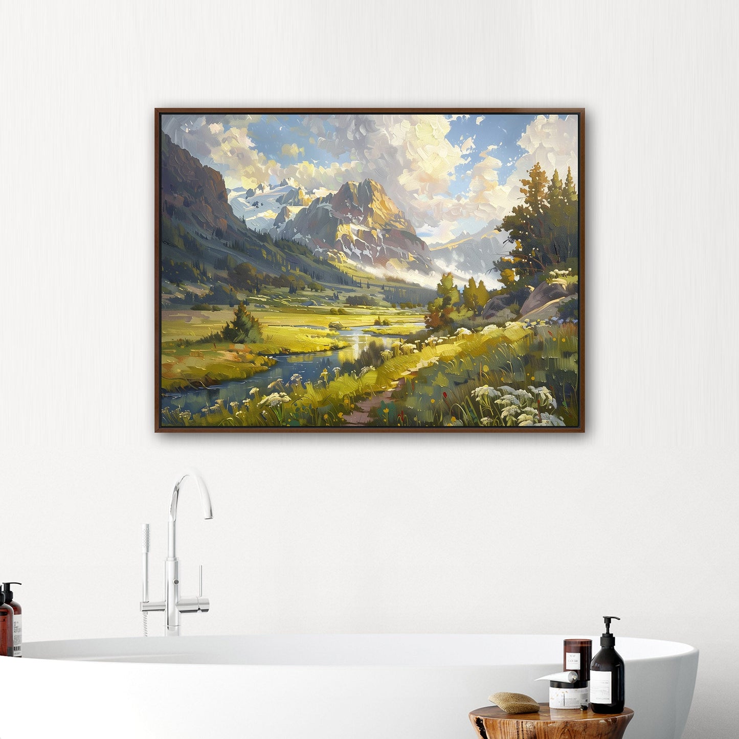 Vibrant landscape oil painting capturing nature's essence - Enriched Elegance