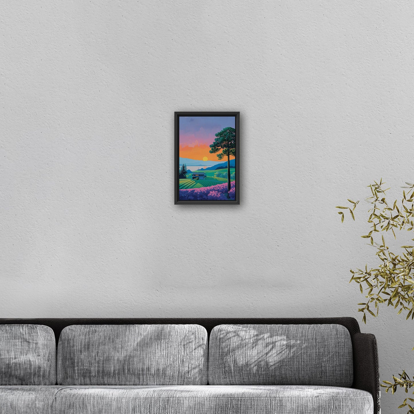 Vintage sunset house on canvas - Serenity Sunset Glow