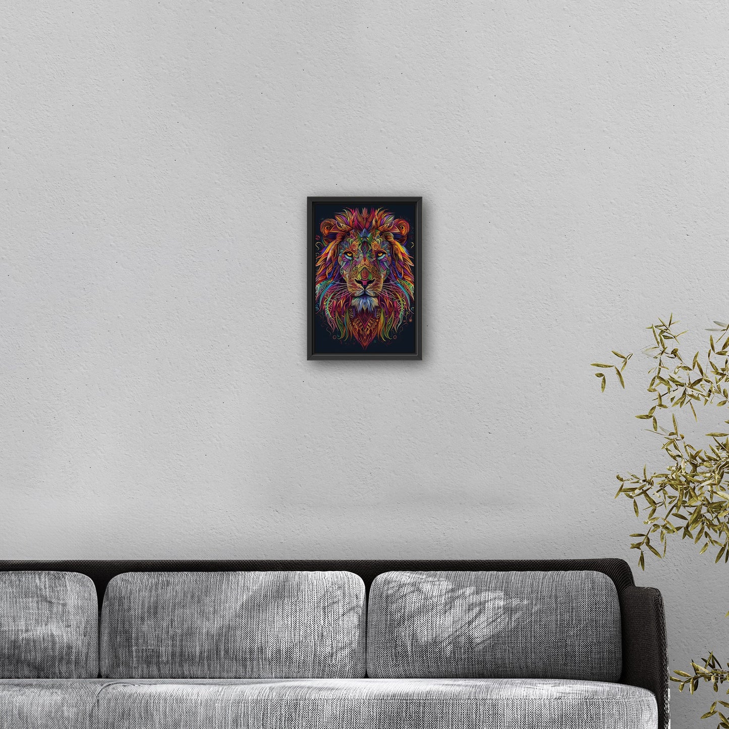 Multicolor Vibrant Digital Drawing of Majestic Lion Face - Lion's Vibrant Mandala Dance