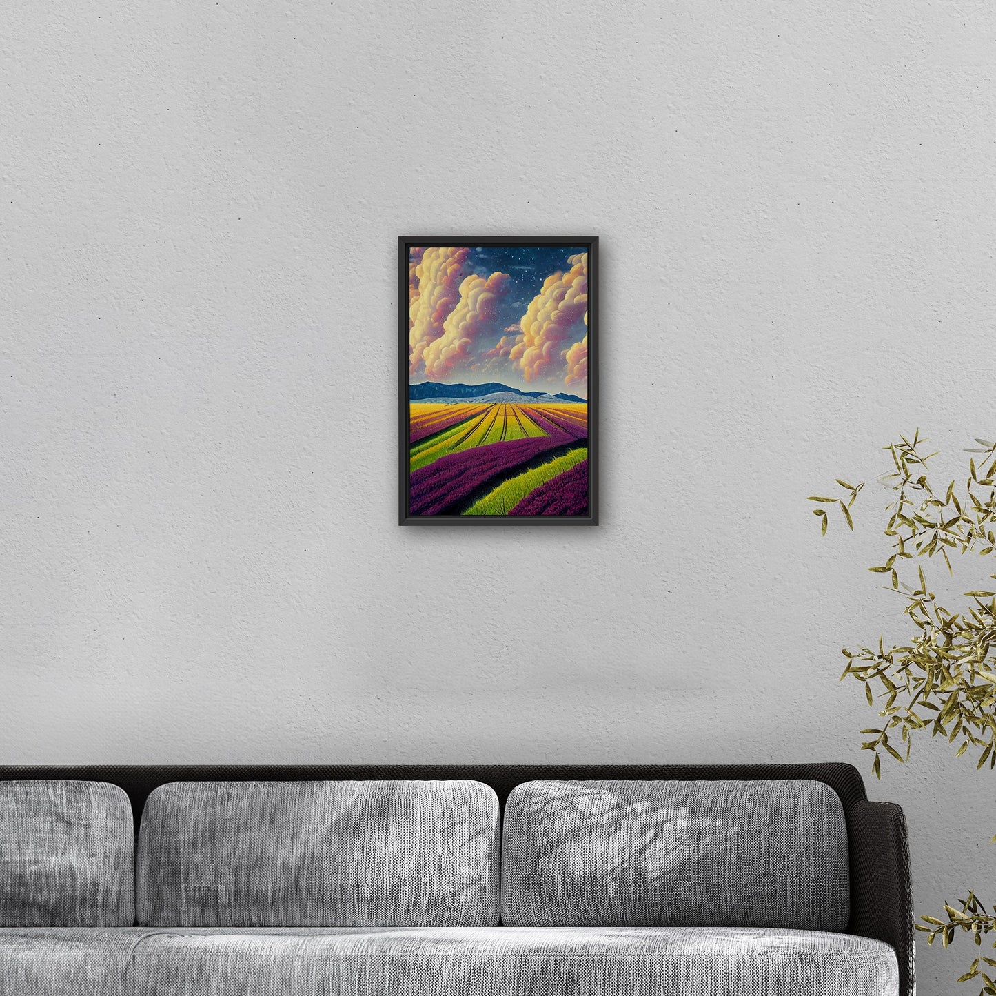 Surreal Whimsical Grape Fields Landscape Illustration - The Grape Sky