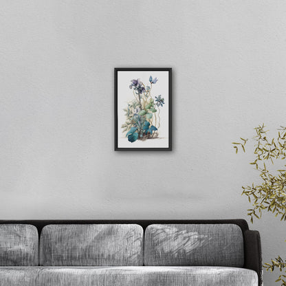 Watercolor of Wildflowers in Blues, Teals and Greens - Botanical Elegance