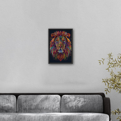 Multicolor Vibrant Digital Drawing of Majestic Lion Face - Lion's Vibrant Mandala Dance