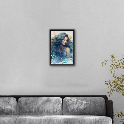 Watercolor Mermaid Portrait in Blue - Enchanting Mermaid's Mystical Underwater Dance