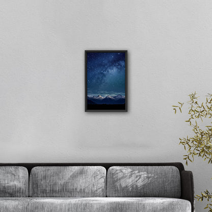 Painting of Star-filled Sky at night with Mountains as Backdrop - Starry Serenity at Midnight