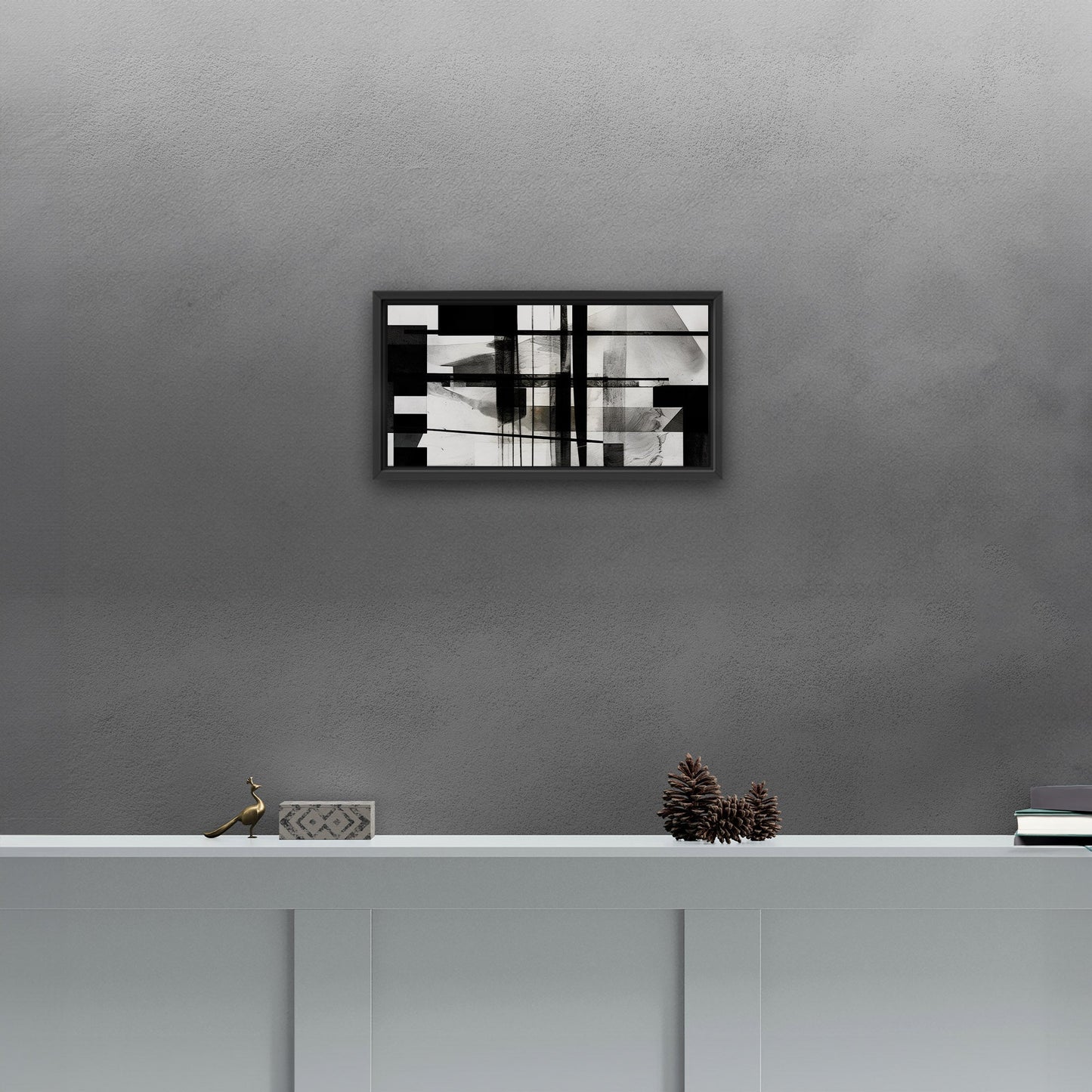 Black and White Geometric Abstract Painting - Sleek Geometry: Monochrome Dreams