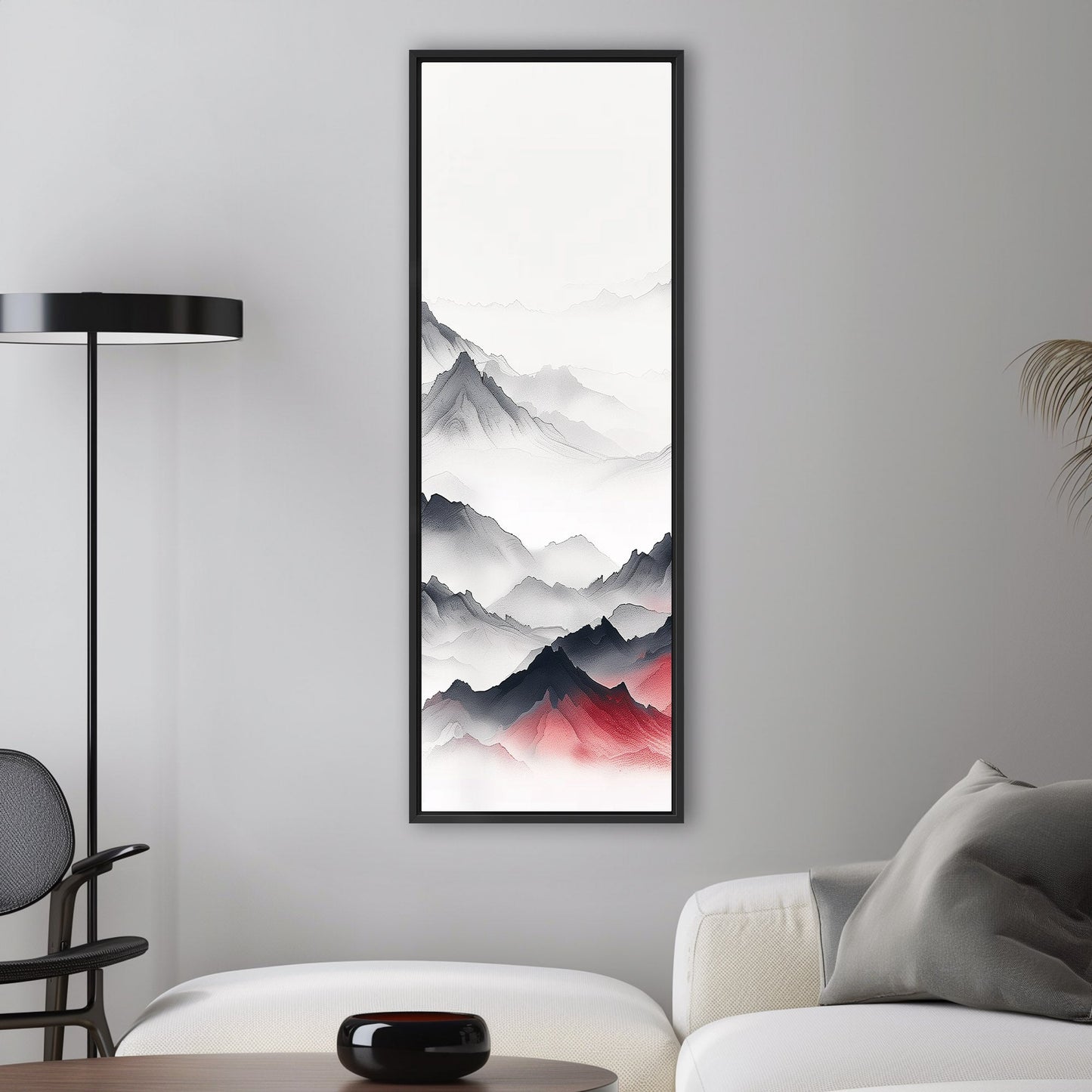 Minimalist Mountain Peaks on White Background - Ethereal Summit