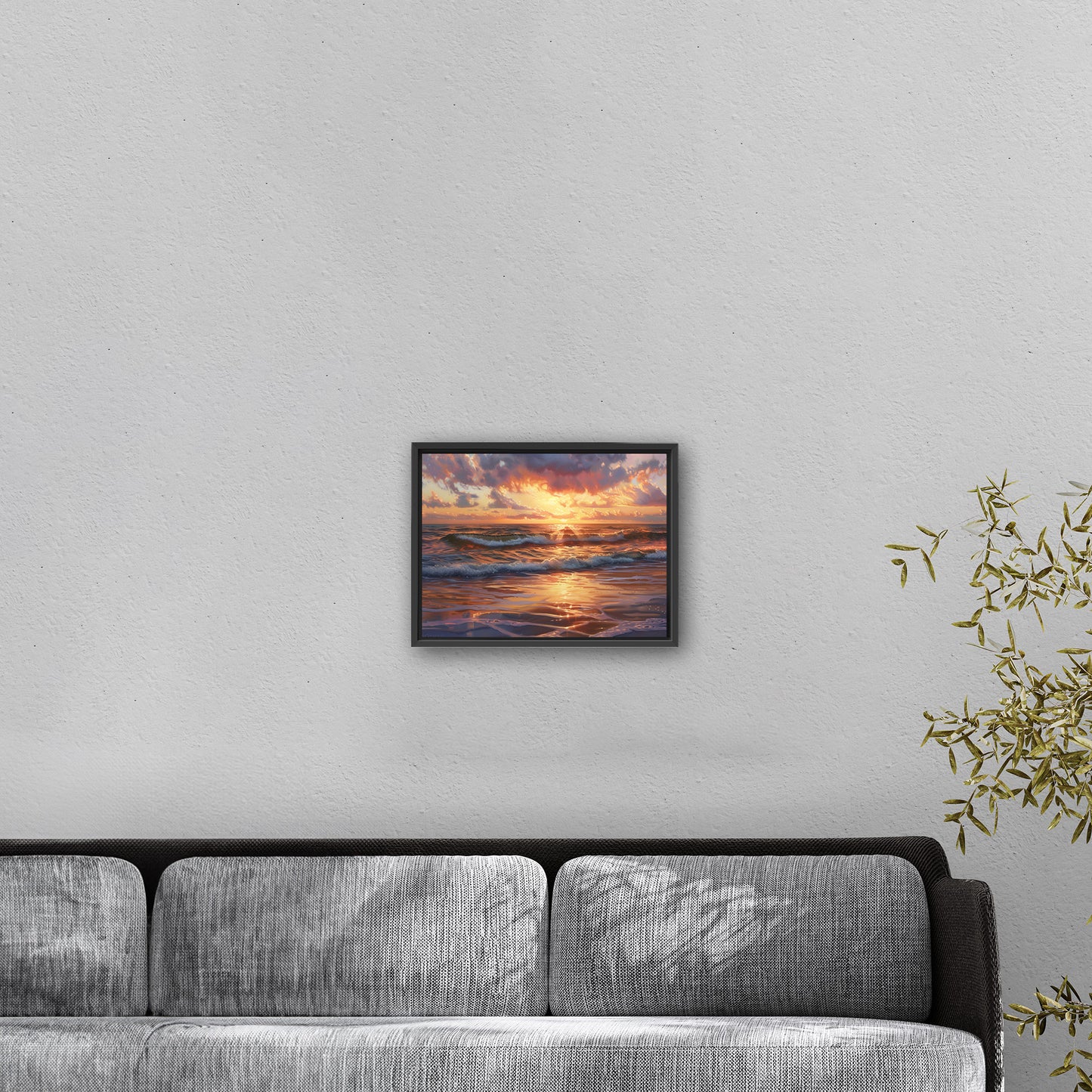 Seascape art piece capturing coastal tranquility - Coastal serenity Sunset Bliss