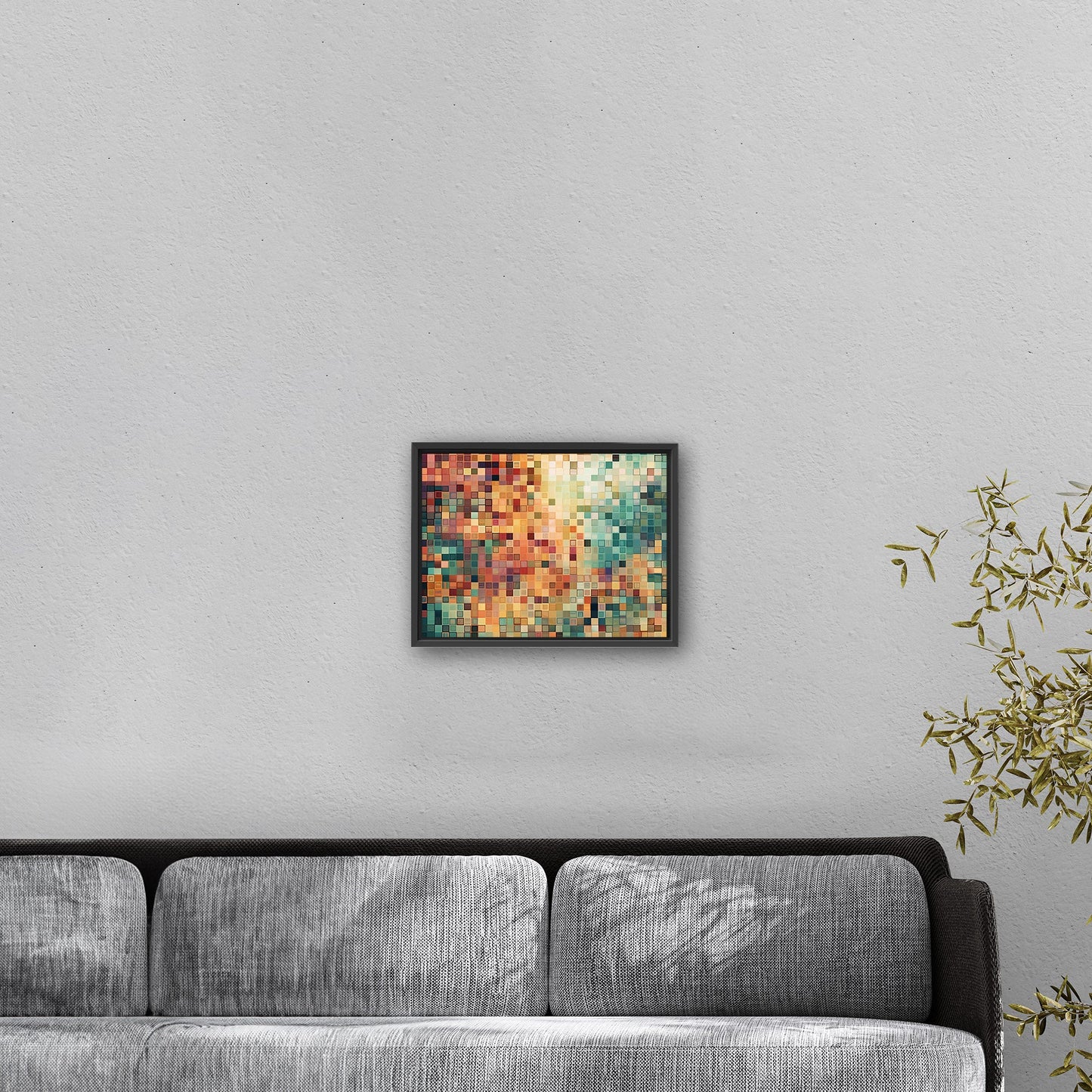 Abstract Geometric Squares Painting - Retro Pixelated Geometric Flare