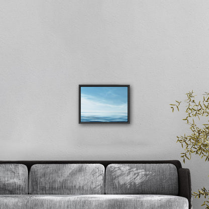 Minimalist abstract brush stroke painting of ocean and blue sky - Serenity Sky Vision