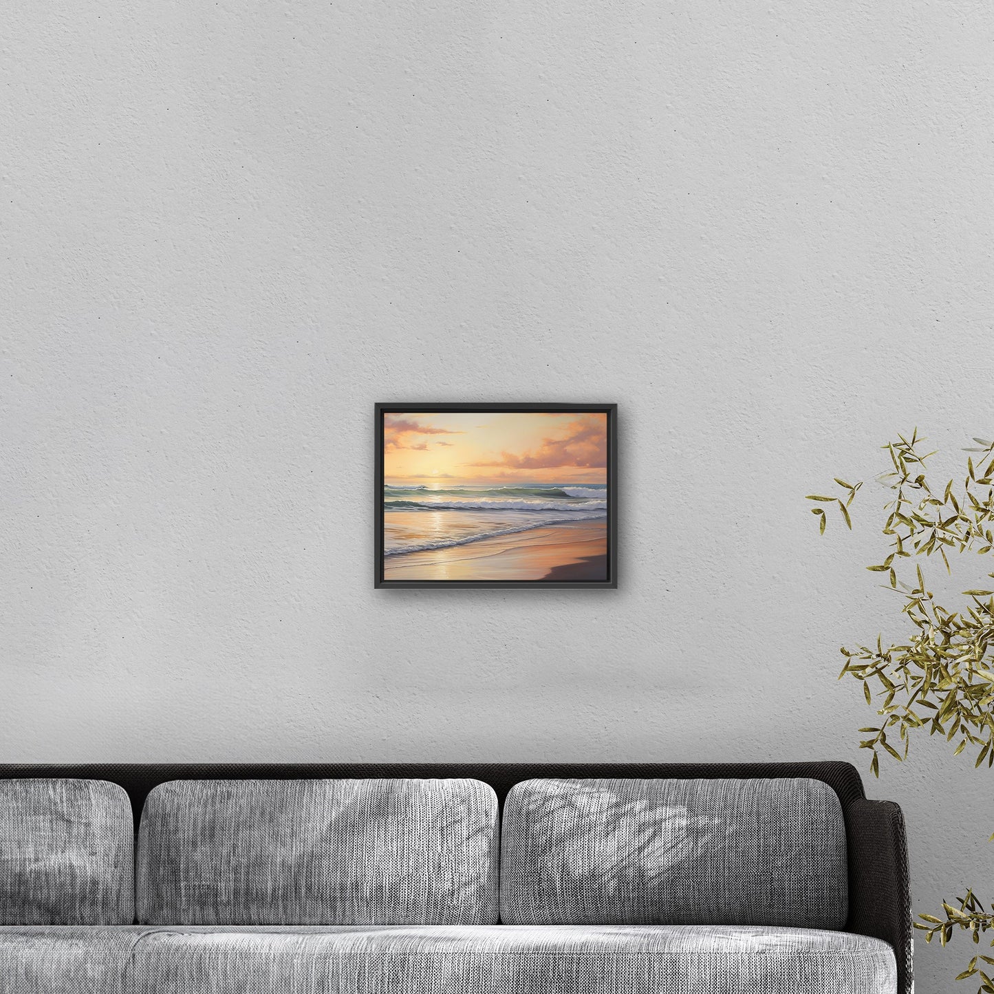 Coastal Beach Painting at Sunset - Golden Coast Sunset Serenity