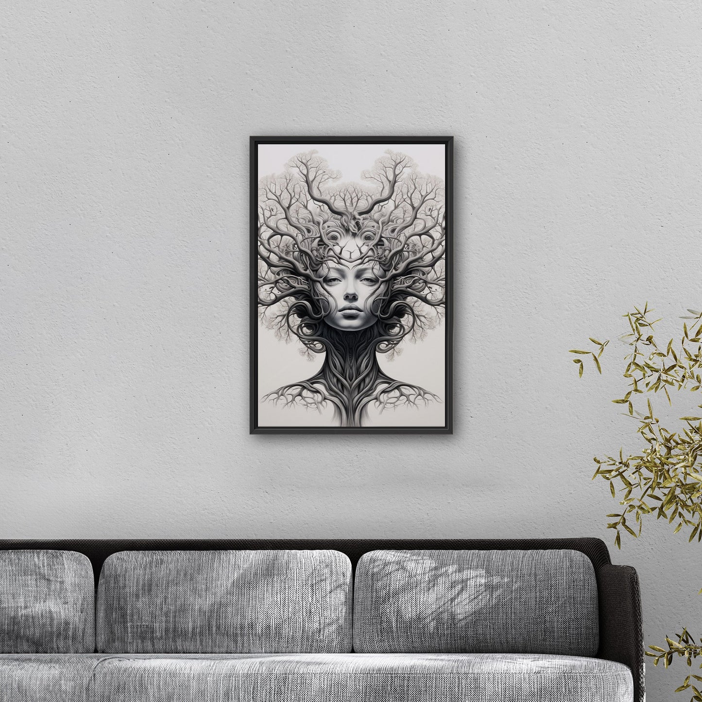 Sleek black and white tree artwork, elegance - Botanical Noir