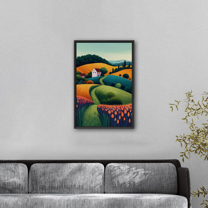 Stylized Digital Illustration of Countryside Vista - Dynamic Dreamscape