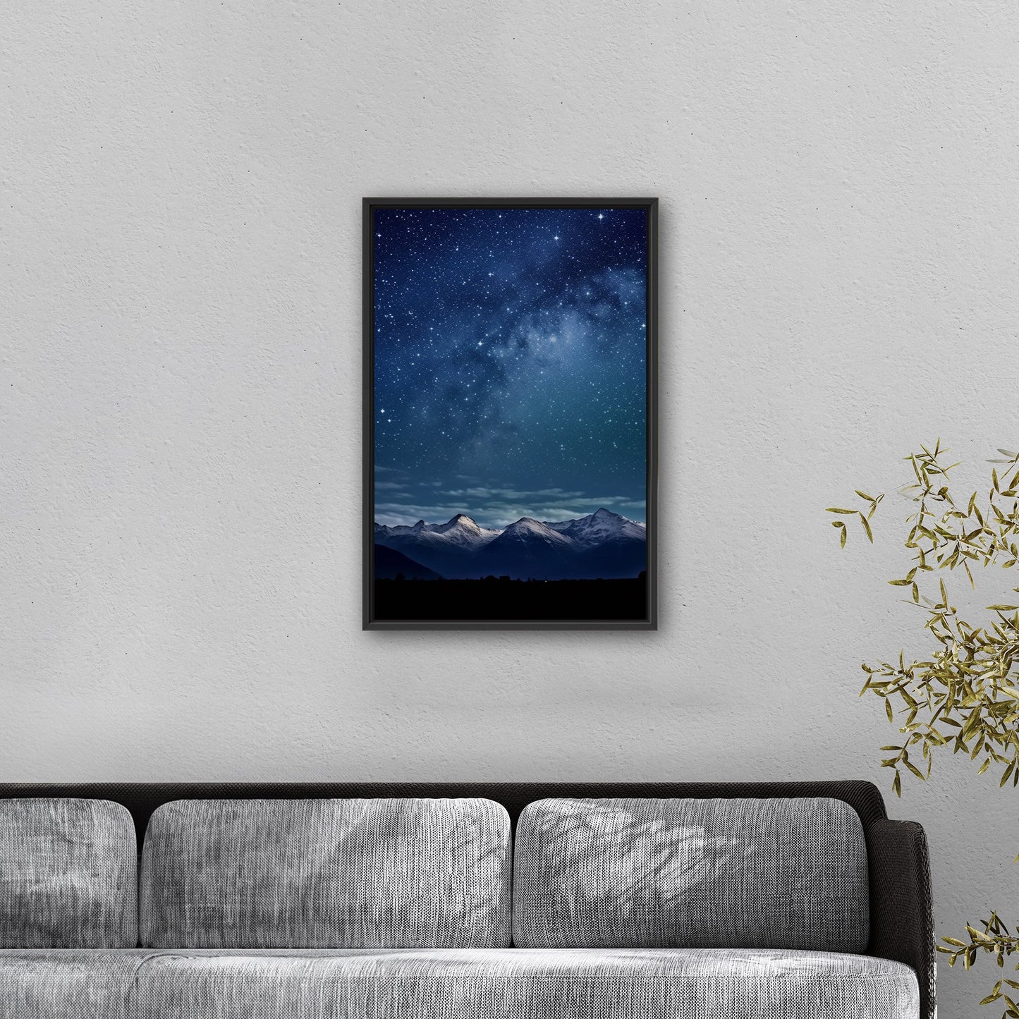 Painting of Star-filled Sky at night with Mountains as Backdrop - Starry Serenity at Midnight