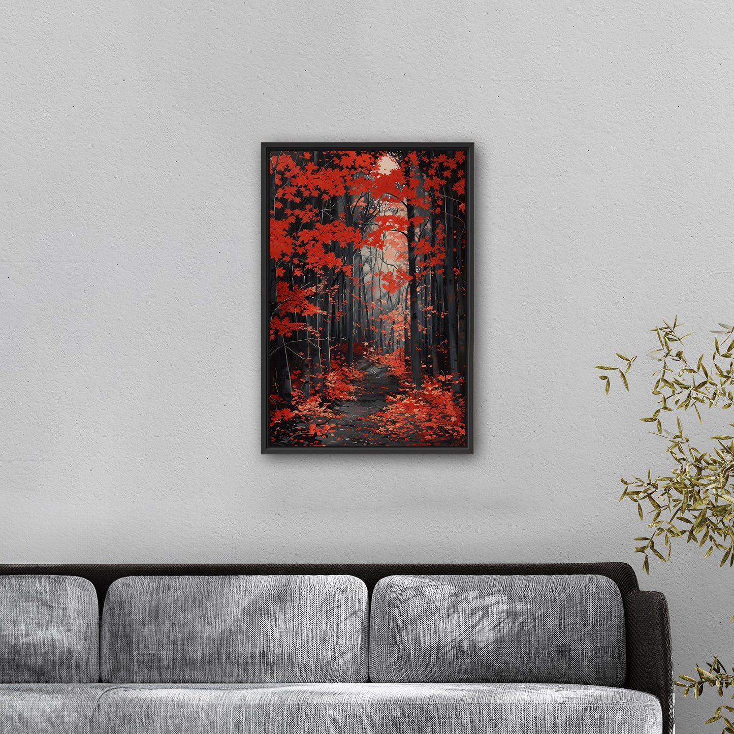 Japanese red maple grove, golden rays, handmade - Elevate Your Space