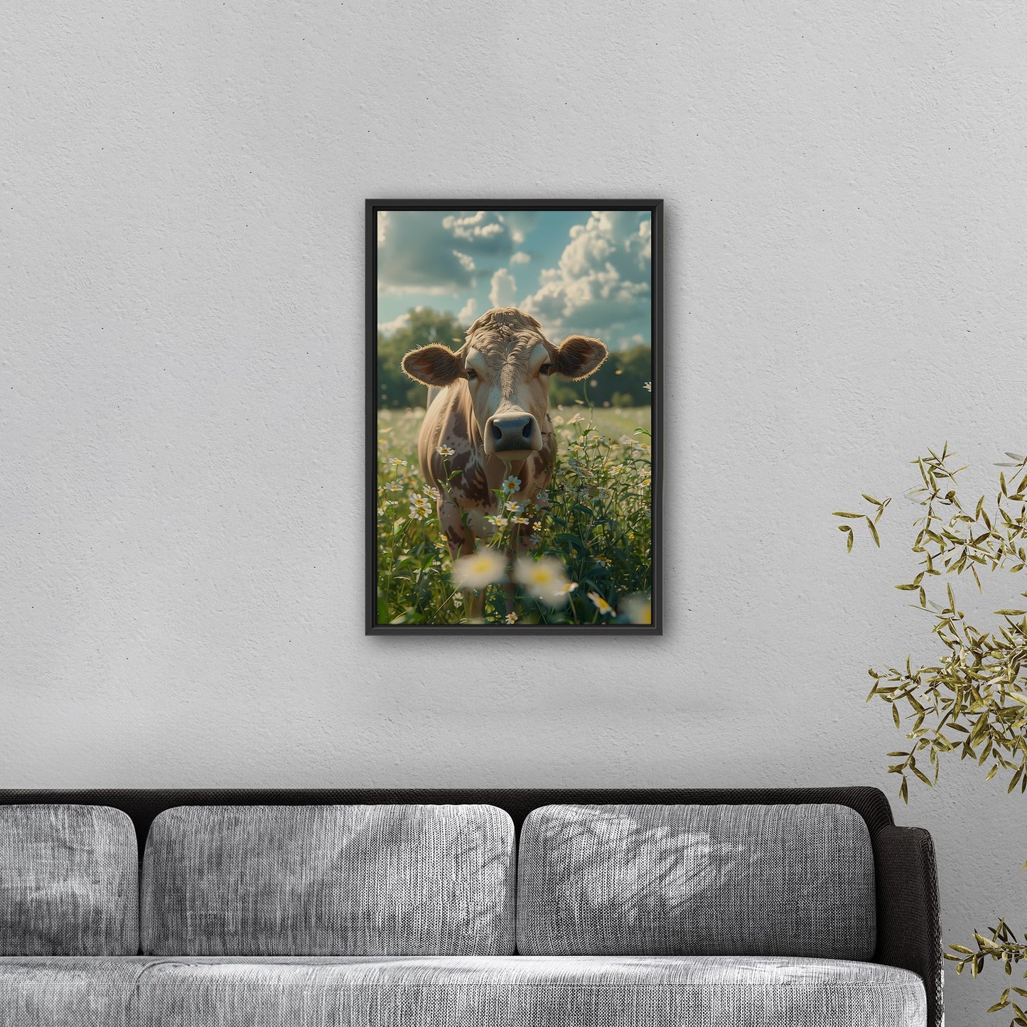 Photorealistic Cow in Pasture Portrait - Cow Serenity