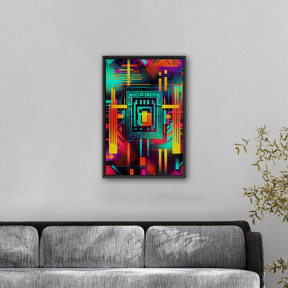 Retro Art Deco Inspired Abstract Digital Render - Neon Galactic Rhythm