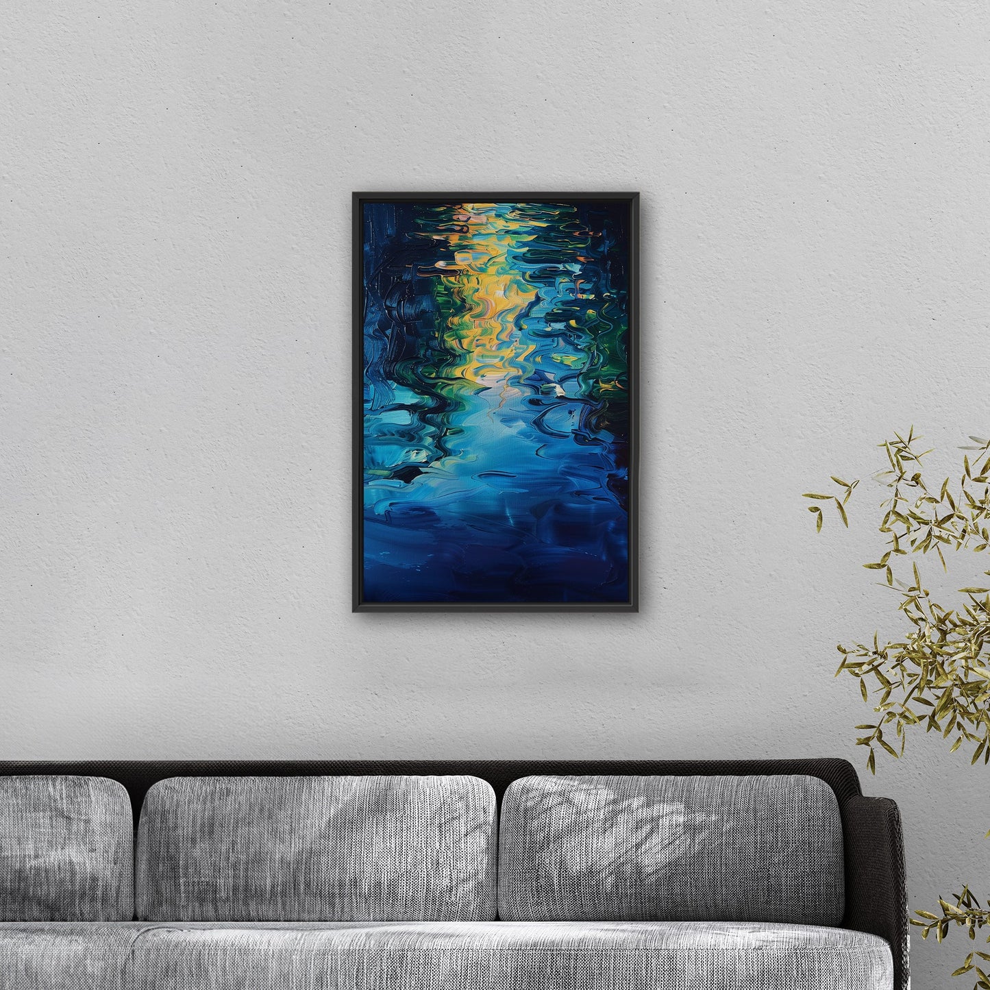 Mesmerizing abstract oil painting of water with vibrant ripples - Enchanting Oasis