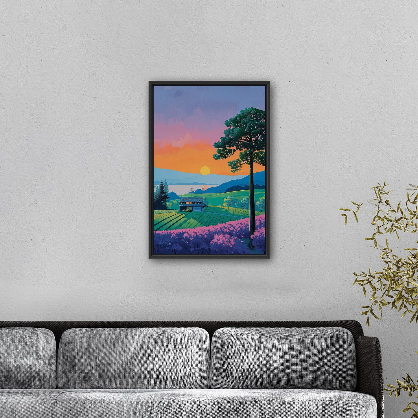 Vintage sunset house on canvas - Serenity Sunset Glow