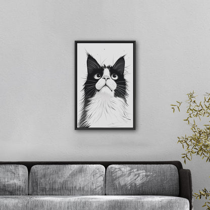 Black and White Cat Pencil Drawing - Curious Cat's Monochrome Gaze