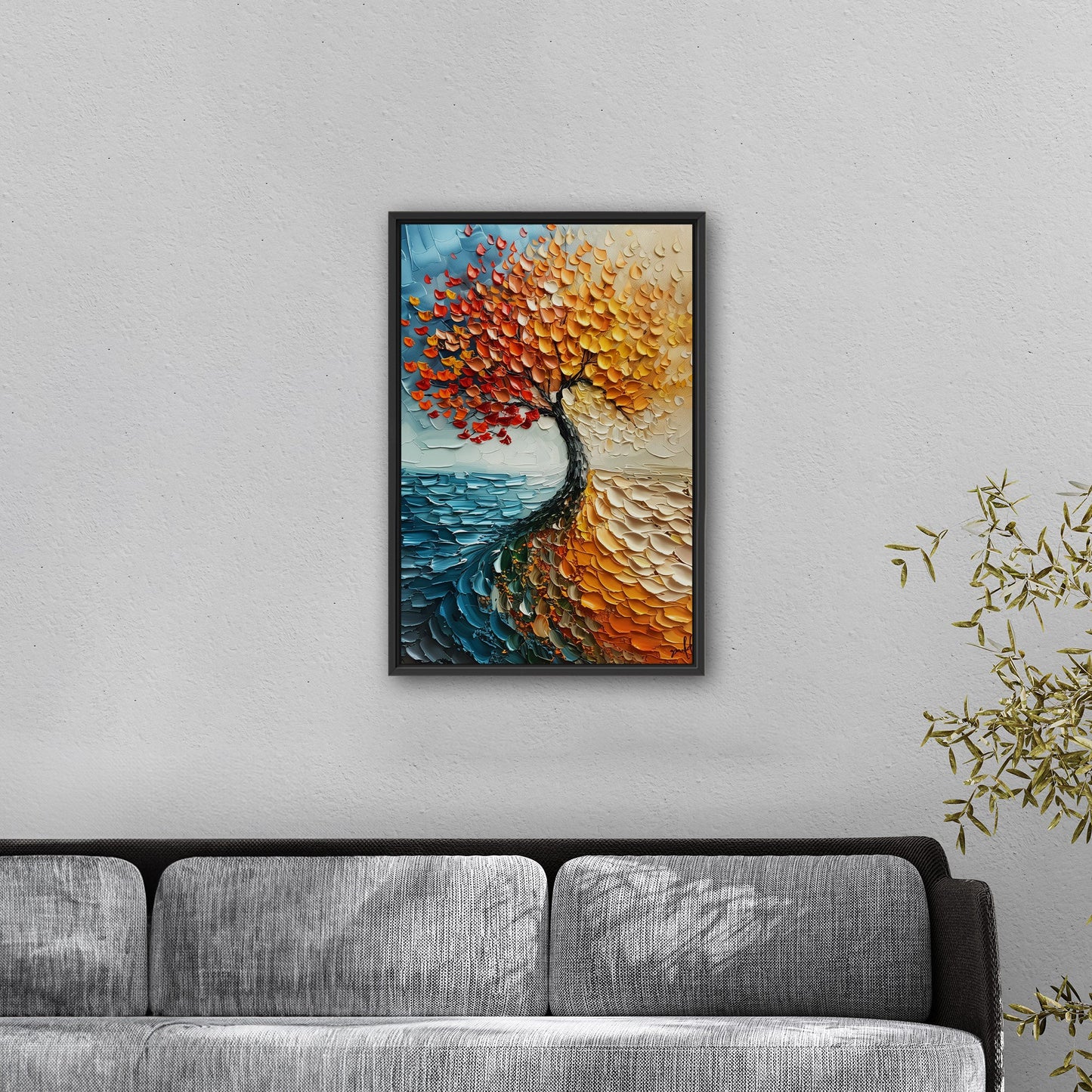 Stylized Tree of Life in Blues and Orange - Energy Elation