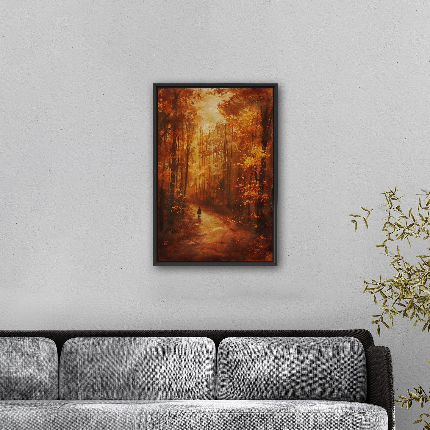 Autumn landscape in brown and orange - Ethereal Wanderer in Rembrandt's Autumn Forest