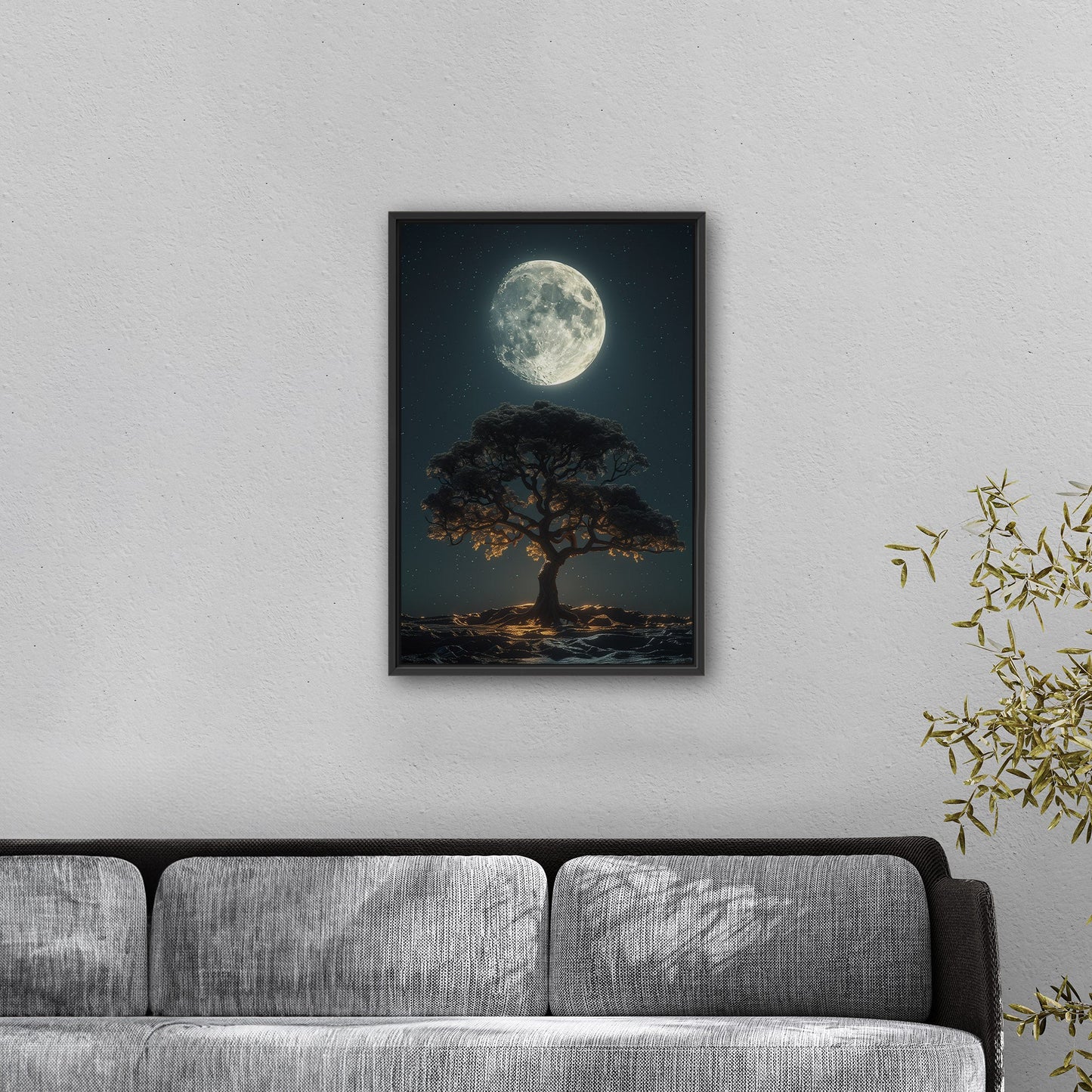 Perfect Isolated Tree with Moon at Night - Moonlit Serenity