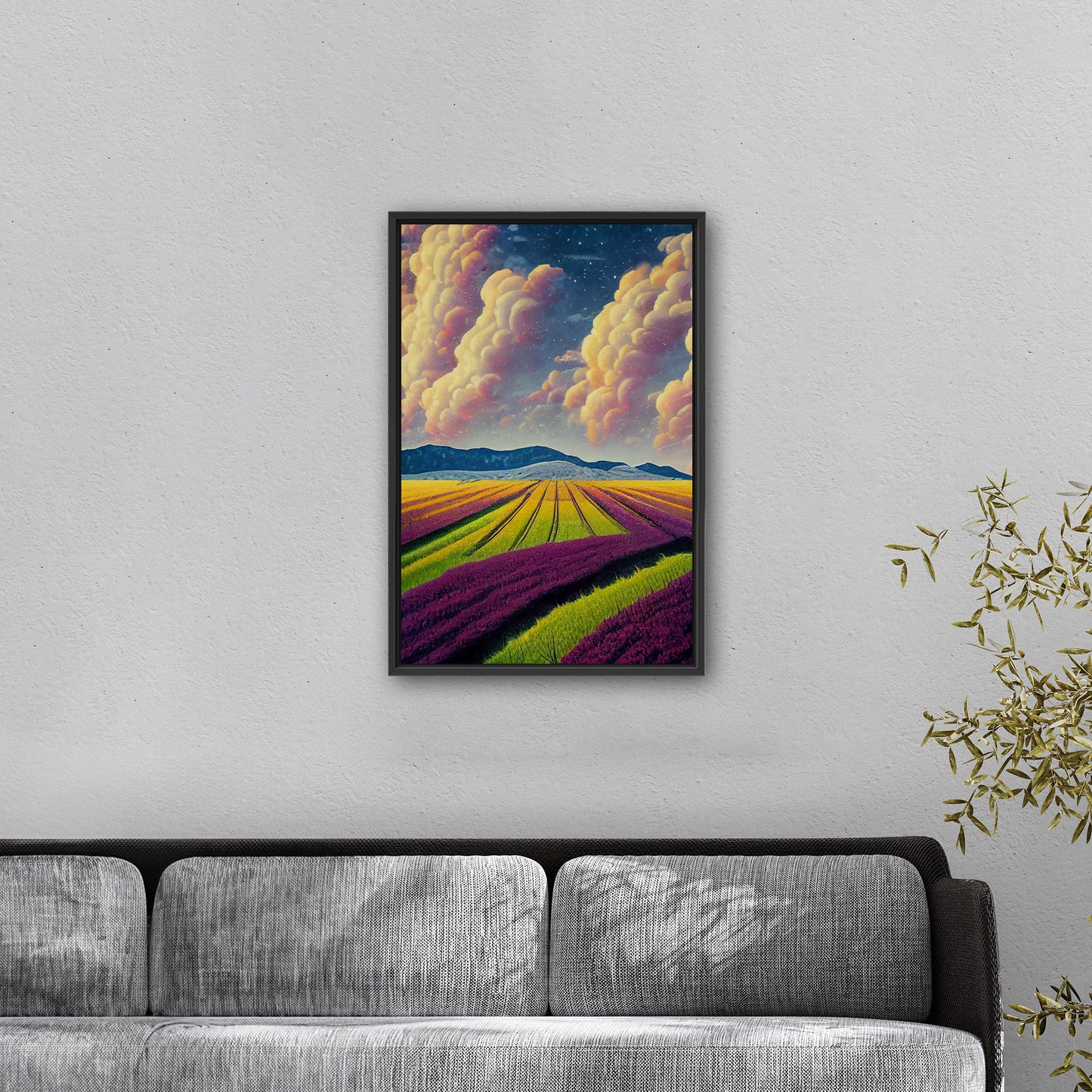 Surreal Whimsical Grape Fields Landscape Illustration - The Grape Sky