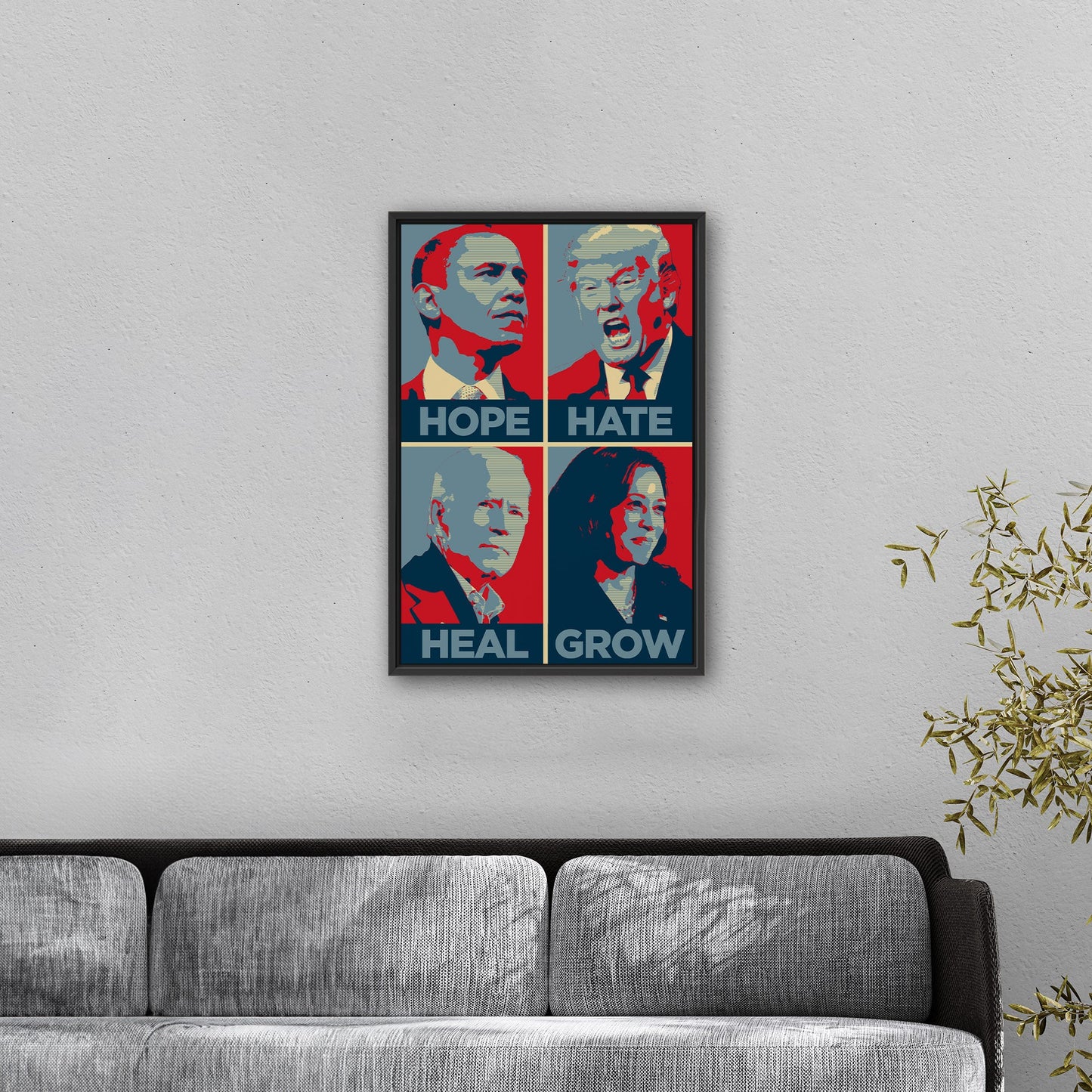 Obama, Trump, Biden, Harris - Hope, Hate, Heal, Grow Hope-style Poster 2024 Presidential Election