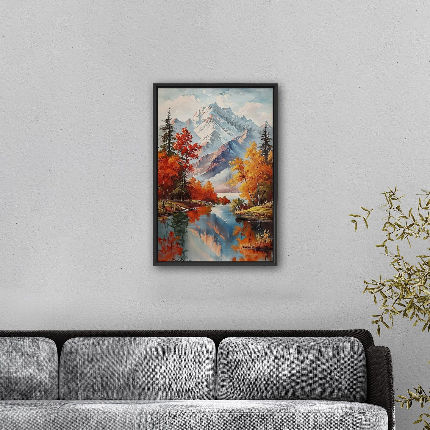 Vintage Mountain Landscape Painting - Enchanted Wilderness Retreat