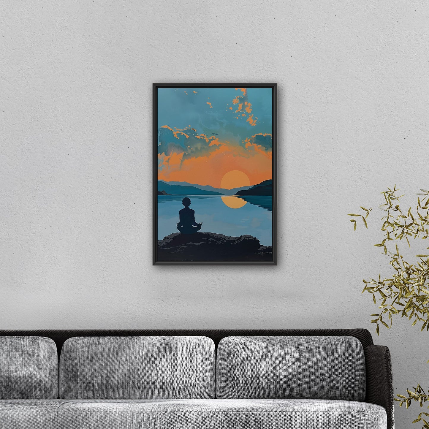 A serene landscape with a person meditating at sunrise: Transcendental Dawn Awakening