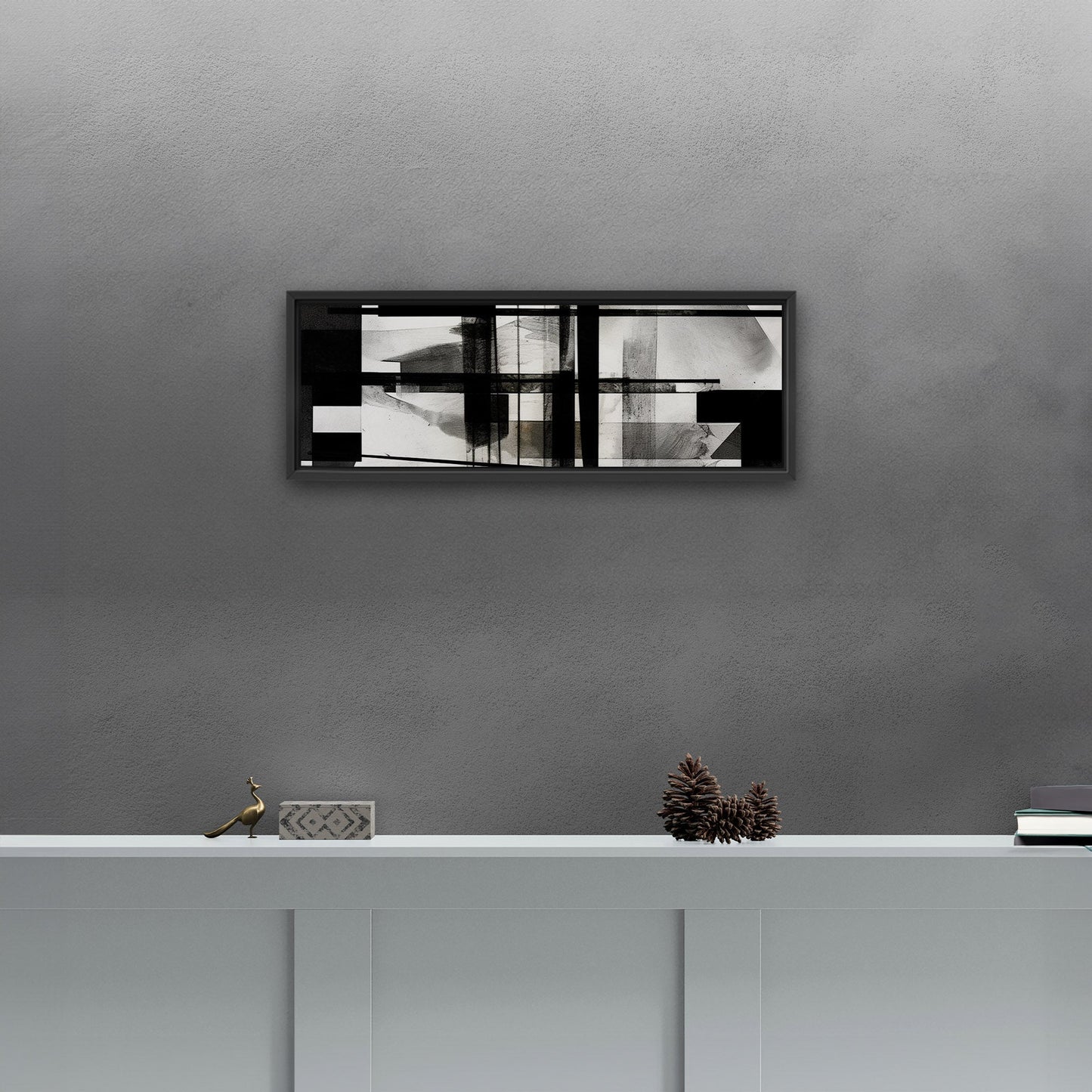 Black and White Geometric Abstract Painting - Sleek Geometry: Monochrome Dreams