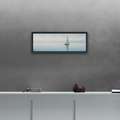 Tranquil seascape with solitary sailboat - Peaceful Horizon