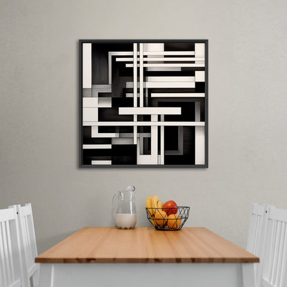 Black and White Geometric Abstract Painting - Sleek Serenity