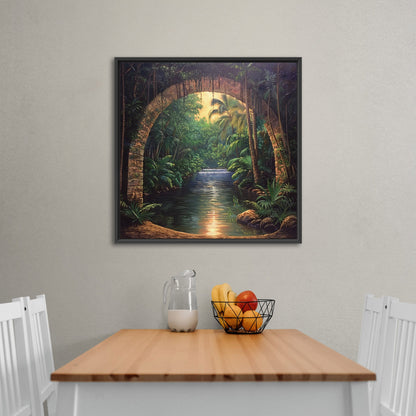 Painting of Archway Tunnel Looking Out at Jungle River - Enchanted Water View