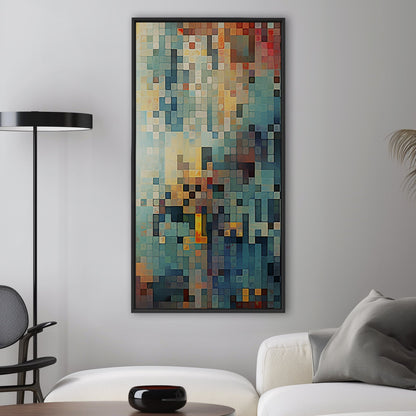 Abstract Geometric Squares Painting - Digital Retro Geometric Mosaic Art