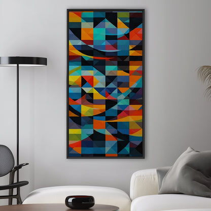 Geometric Abstracts Digital Render in Blues, Blacks and Yellows - Geometric Symphony of Color